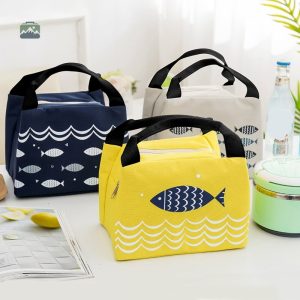 Sac isotherme pour déjeuner design poissons blancs