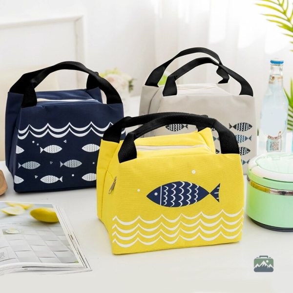 Sac isotherme repas, design poissons, bleu et noir
