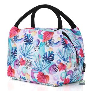 Sac isotherme repas avec motif tropical, idéal pour les pique-niques