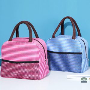 Sac isotherme repas pratique avec motif rayé en beige