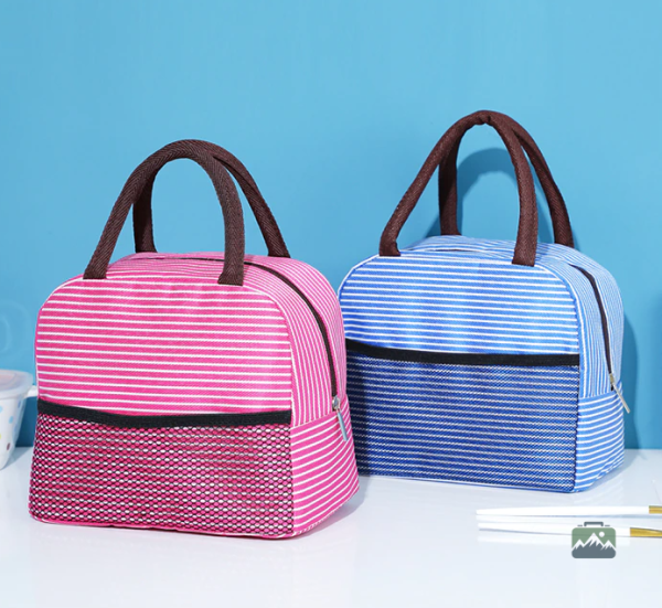 Sac isotherme repas pratique avec motif rayé en beige