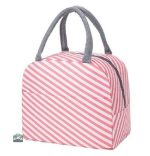 Sac isotherme repas rayé blanc et rose pour le transport alimentaire