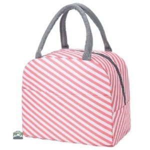 Sac isotherme repas rayé blanc et rose pour le transport alimentaire