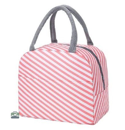 sac-isotherme-repas-raye-blanc-et-rose-1 Sac isotherme repas rayé blanc et rose pour le transport alimentaire