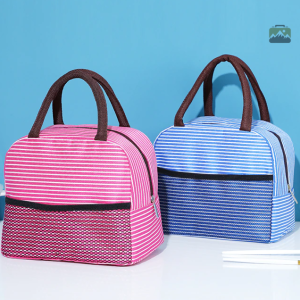 Sac repas isotherme violet avec motifs rayés pour pique-nique