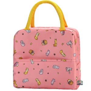 Sac isotherme repas rose avec motif chat mignon