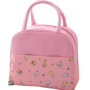 Sac isotherme repas rose avec motifs de chats