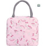 Sac isotherme repas rose avec motifs licornes colorées
