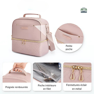 Sac isotherme pratique avec double compartiment rose