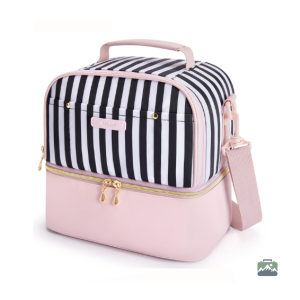 Sac isotherme rose rayé double compartiment